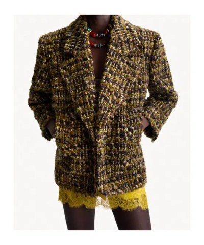 Saint Laurent Multicolor Wool Oves Aries Full-length Jacket In Green