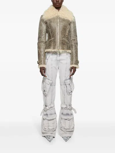 Acne Studios Leather Shearling Jacket In Neutral