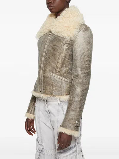 Acne Studios Leather Shearling Jacket In Neutral