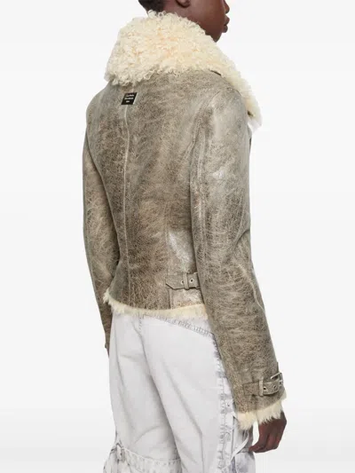 Acne Studios Leather Shearling Jacket In Neutral