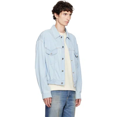 Versace Blue Chambray Denim Bomber Jacket In Blue