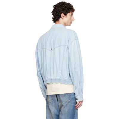 Versace Blue Chambray Denim Bomber Jacket In Blue