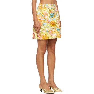 Versace Multicolor Printed Silk Duchesse Miniskirt In Yellow