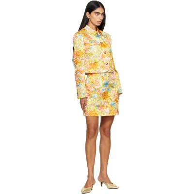 Versace Multicolor Printed Silk Duchesse Miniskirt In Yellow