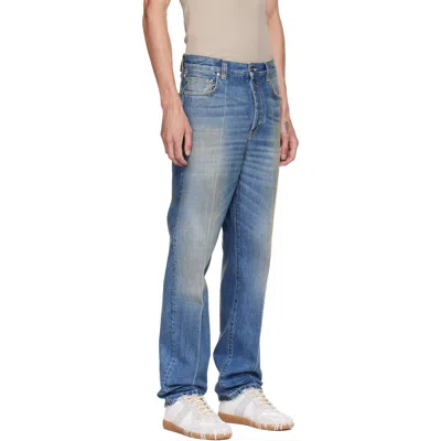 Versace Blue Distressed Straight Jeans In Blue