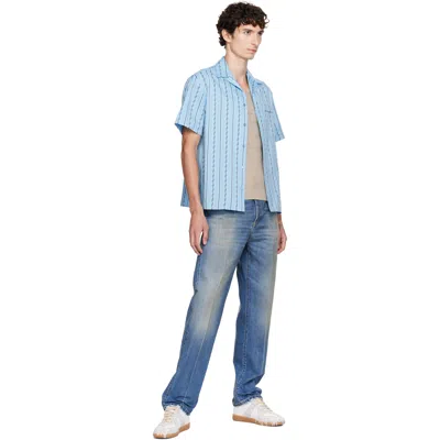 Versace Blue Distressed Straight Jeans In Blue