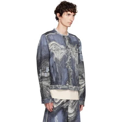 Camperlab Blue Distorted Print Distressed Denim Jacket In Multi