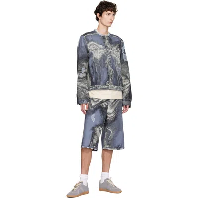 Camperlab Blue Distorted Print Distressed Denim Jacket In Multi