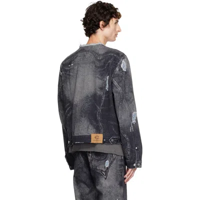 Camperlab Black Distorted Print Distressed Denim Jacket In Multi