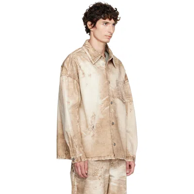 Camperlab Camel Corduroy Print Denim Shirt In Blue