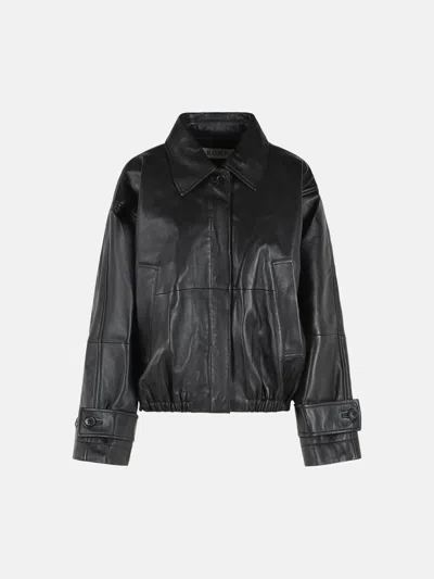 Rohe Leather Jacket Collared Neck Elasticated Hem In Black