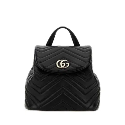 Gucci Quilted Nappa Leather Chevron Shoulder Bag With Double G Hardware In Black