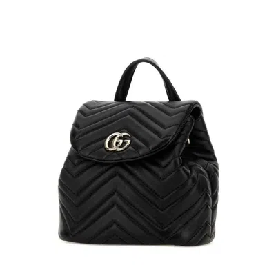 Gucci Quilted Nappa Leather Chevron Shoulder Bag With Double G Hardware In Black