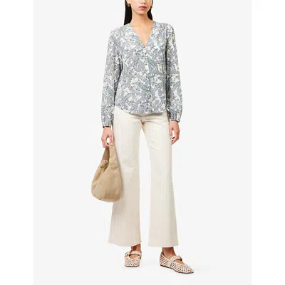 Veronica Beard Farah Printed Silk-blend Blouse In Ecru Multi