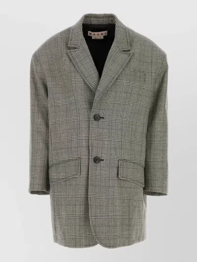 Marni Wool Blazer Oversize Embroidered Checked Design In Green
