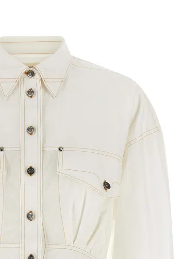 Versace Medusa Shirt Dress Chest Pockets Waist Detail In White