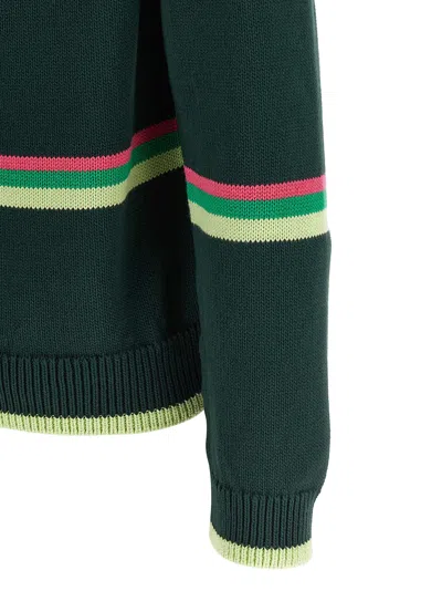 Jw Anderson Sheep Embroidered Striped Cotton Sweater In Green