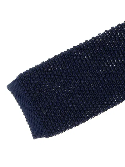 Brunello Cucinelli Men Blue Knit Solid Tie In Gold