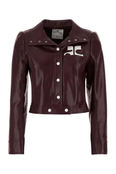 Courrèges Vinyl Blazer With Collared Neck And Long Sleeves In Burgundy