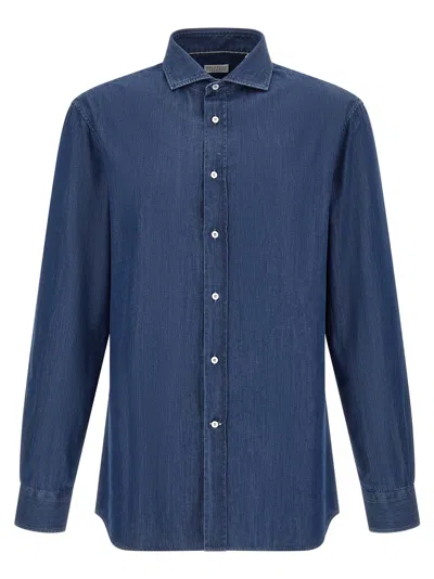 Brunello Cucinelli Blue Regular Solid Shirt In Blue