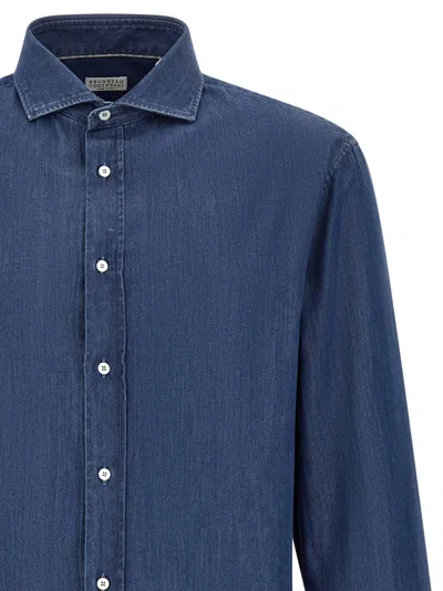 Brunello Cucinelli Blue Regular Solid Shirt In Blue
