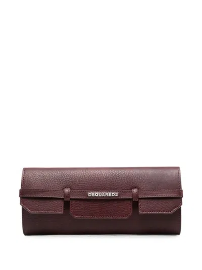 Dsquared2 Logo-plaque Pebbled-leather Clutch Bag In Red