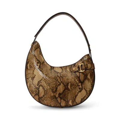 Ralph Lauren Python-embossed Large Tasha Shoulder Bag In Tan Multi In Brown
