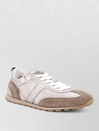 Brunello Cucinelli Leather Suede Sneakers Rubber Sole Pull Tab In Multi