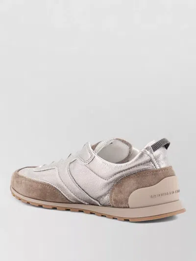 Brunello Cucinelli Leather Suede Sneakers Rubber Sole Pull Tab In Multi