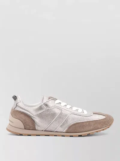 Brunello Cucinelli Leather Suede Sneakers Rubber Sole Pull Tab In Multi