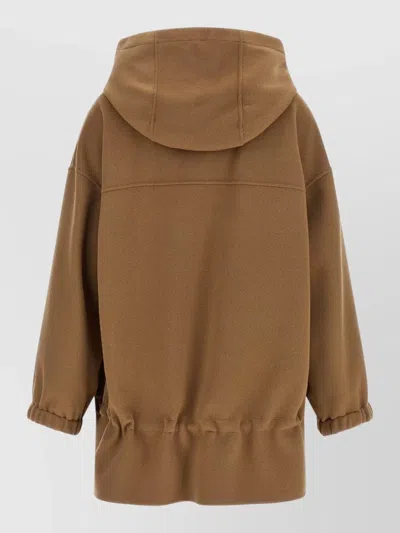 S Max Mara Hooded Coat Drawstring Design Elasticated Cuffs In Brown