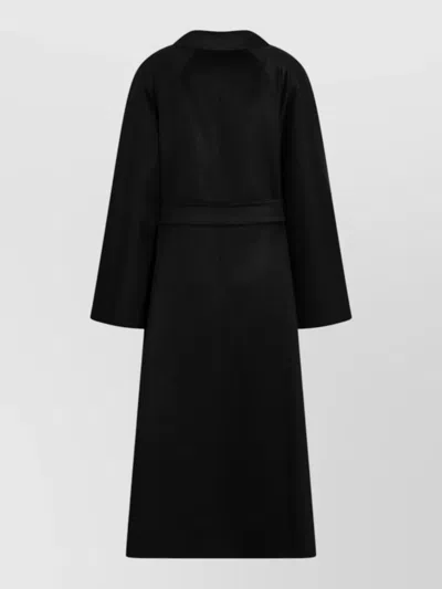 Max Mara Long Belted Jacket Lapel Collar Pockets In Black