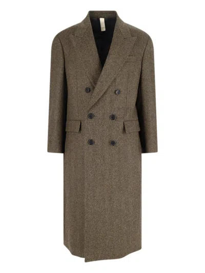 Sunflower Double Breasted Jacket Herringbone Pattern Lapels In Green