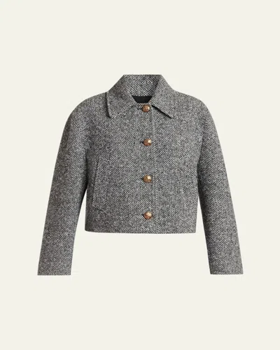 Valentino Tailored Peacoat Cropped Houndstooth Long Sleeves In Black