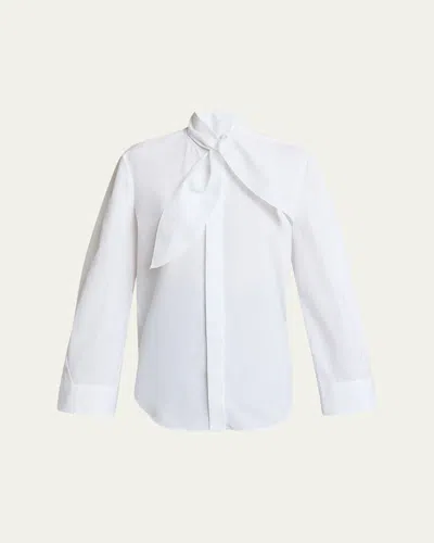 Givenchy Bow Neck Cotton-poplin Button-down Shirt In White