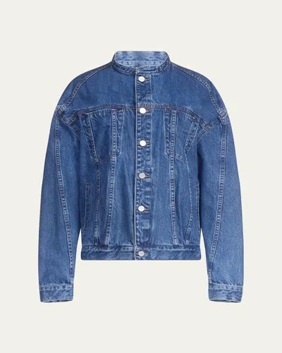 Twp Dawson Collarless Denim Jacket In Blue