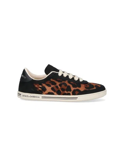 Dolce & Gabbana Saint Tropez Leo-print Light Sneakers In Brown