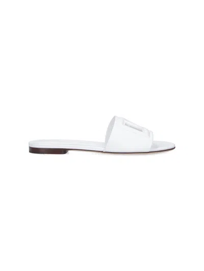Dolce & Gabbana Dg Millennials Logo Leather Flat Slides In White