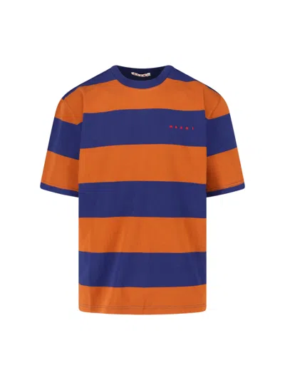 Marni Crew Neck Striped Short Sleeve T Shirt In Multi