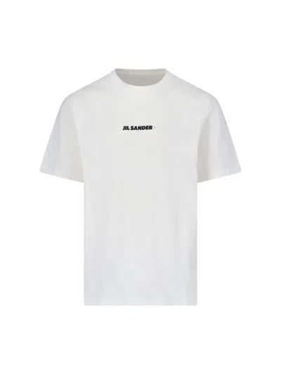 Jil Sander Men White Crewneck T-shirt With Logo Lettering On The Front In Cotton Man In White