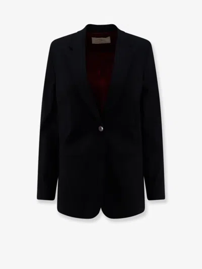 Alysi Single-breasted Stretch Virgin Wool Blazer In Black