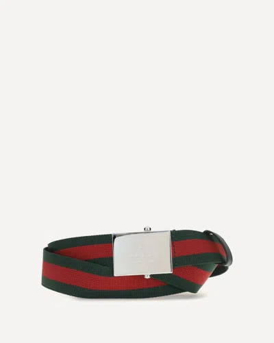 Gucci Web Ribbon Belt With Rectangular Buckle In Multi