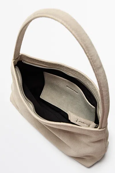 Massimo Dutti Split Suede Leather Shoulder Bag In Ecru