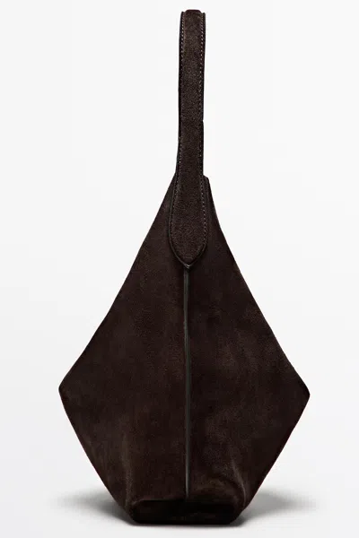 Massimo Dutti Split Suede Leather Mini Bag In Chocolate