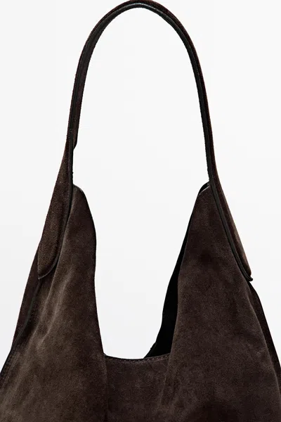 Massimo Dutti Split Suede Leather Mini Bag In Chocolate