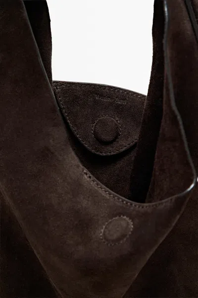 Massimo Dutti Split Suede Leather Mini Bag In Chocolate