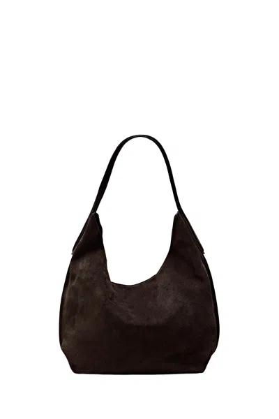 Massimo Dutti Split Suede Leather Mini Bag In Chocolate
