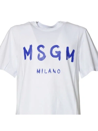 Msgm Logo Printed Crewneck T-shirt In White
