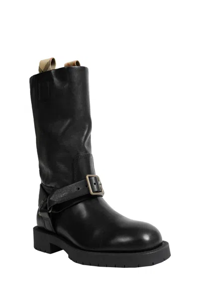 Burberry Soft Saddle Leather Mid-calf Boots In Black