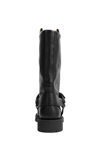 Burberry Soft Saddle Leather Mid-calf Boots In Black
